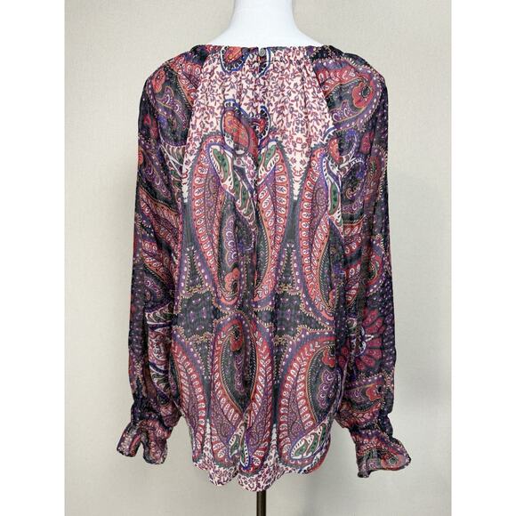 Loft Women's Sz XL Blouse Top Multicolored Paisley Print Lined Ruffle Trim - Picture 7 of 16